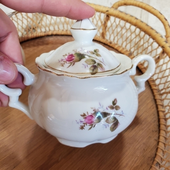 Vtg UCAGCO made in Japan Old Rose Pattern Cream & Sugar set with lid - Picture 12 of 12